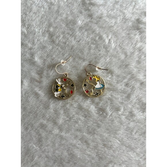 Rabbit & clock, blonde girl that falls down rabbit hole Earrings - Picture 1 of 2